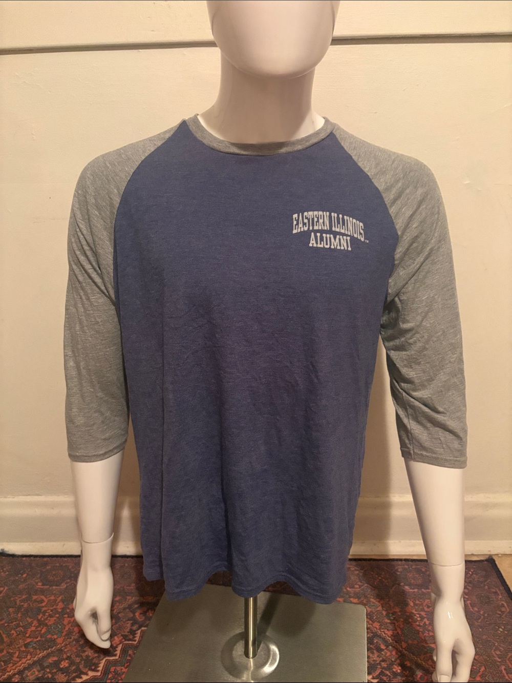 Anvil Blue and Gray Raglan Sleeve Long Sleeve Tee